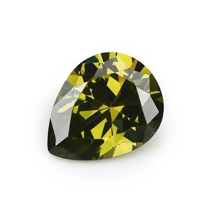 50PCS Olive Green Pear Shape CZ Stone AAAAA Cubic Zirconia DIY Gems