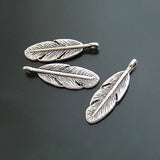50PCS Antique Silver Feather Charms Pendants Jewelry Making Supplies