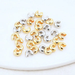 50PCS 3mm/4mm 18k Crimp Bead Covers Stopper Spacer Beads For DIY Jewelry