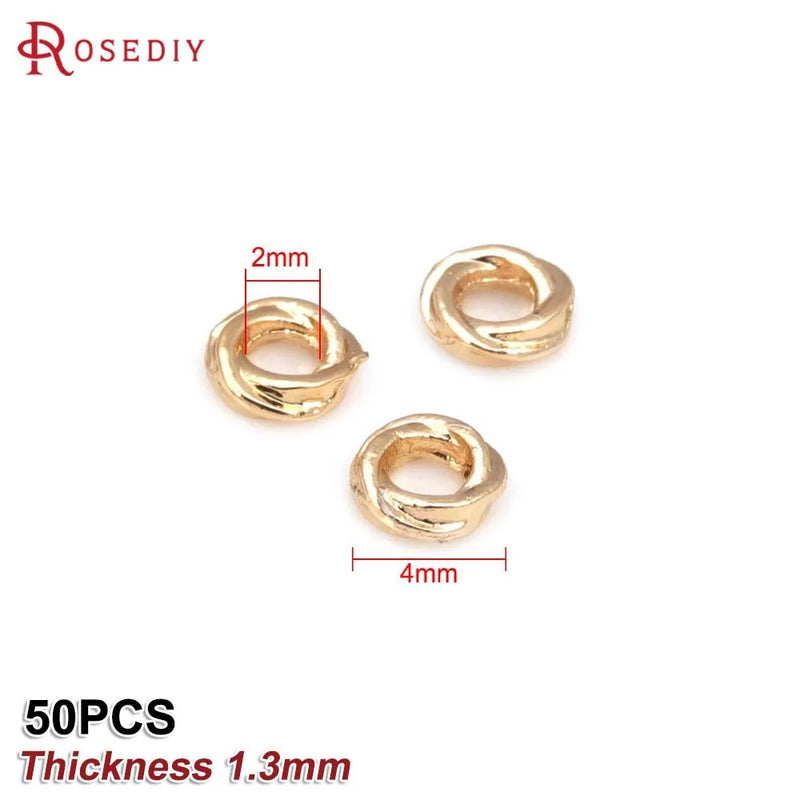 50PCS 4MM 6MM 18K Brass Round Twist Circle Spacer Beads for Jewelry Making