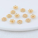 50PCS 6MM 14K Plated Brass Flowers Beads Caps Tassel Caps DIY Jewelry Accessorie