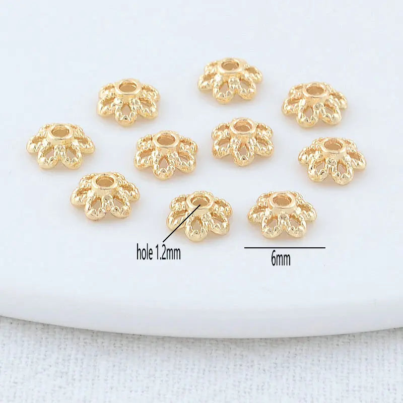50PCS 6MM 14K Plated Brass Flowers Beads Caps Tassel Caps DIY Jewelry Accessorie