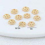 50PCS 6MM 14K Plated Brass Flowers Beads Caps Tassel Caps DIY Jewelry Accessorie
