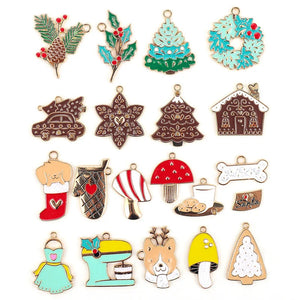 50PCS Christmas Oil Drop Alloy Pendant Keychain Necklace Bracelet Accessories