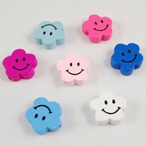 50PCS Plum Blossom Smiley Wooden Bead Spacer Beads DIY Jewelry Crafts Kids Toys