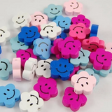 50PCS Plum Blossom Smiley Wooden Bead Spacer Beads DIY Jewelry Crafts Kids Toys