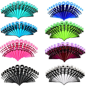 50PCS Acrylic Ear Gauge Tapers Stretching Kits Plug Mixed Flesh Tunnel