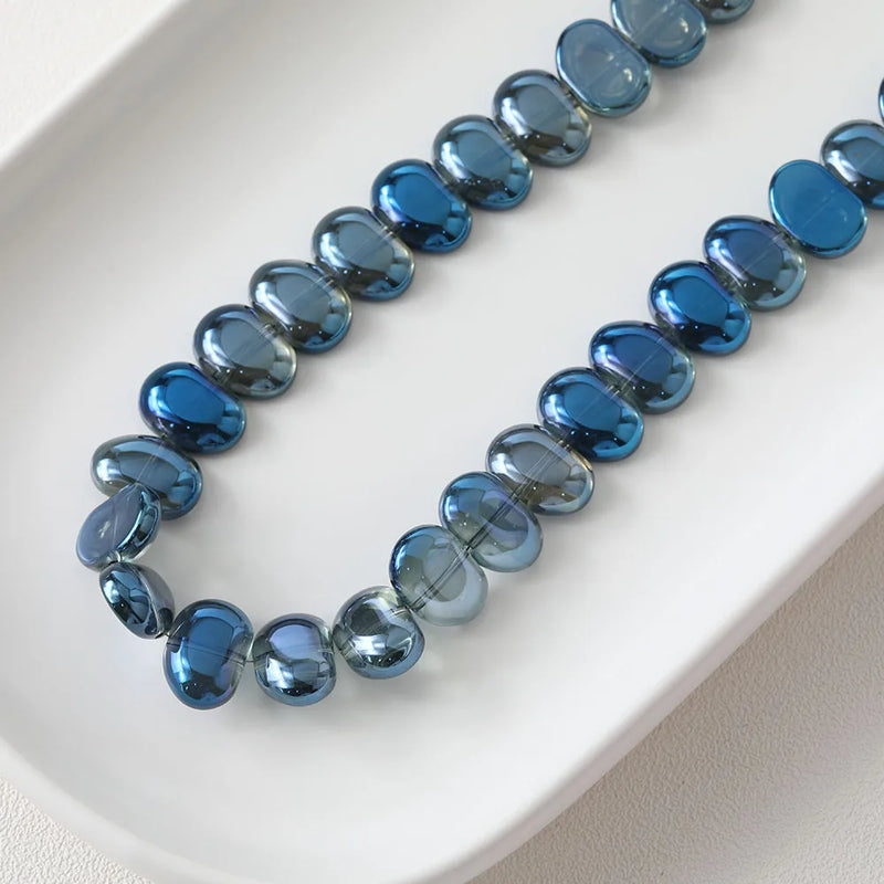 50PCS Flat Oval Glass Beads Cross Hole DIY Jewelry Making Supplies