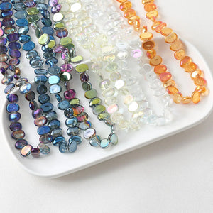 50PCS Flat Oval Glass Beads Cross Hole DIY Jewelry Making Supplies