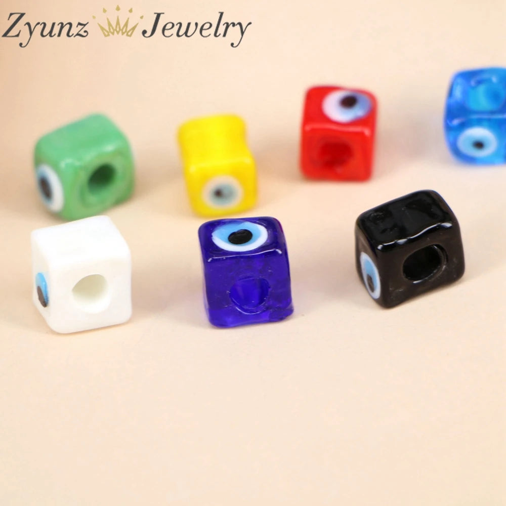 50PCS Glass Cube Lampwork Eye Beads Mix Square Beads For Jewelry