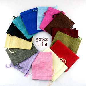 50PCS Jute Bag Vintage Burlap Sack Jewelry Packaging Pouch Wedding Candy