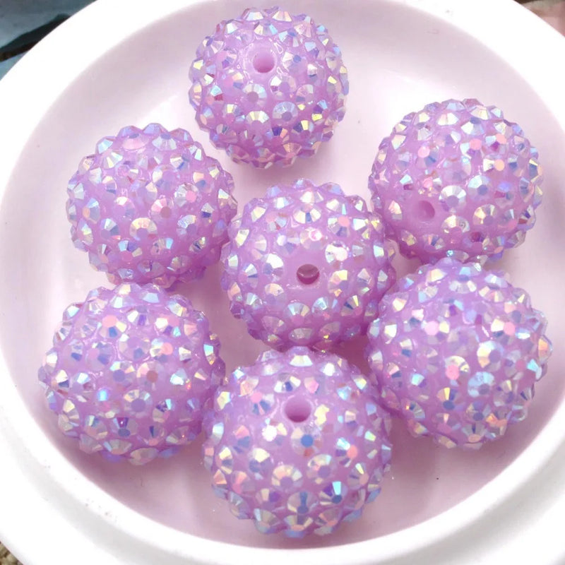 50PCS Light Purple 20mm Resin Rhinestone Ball Beads DIY Chunky Beads