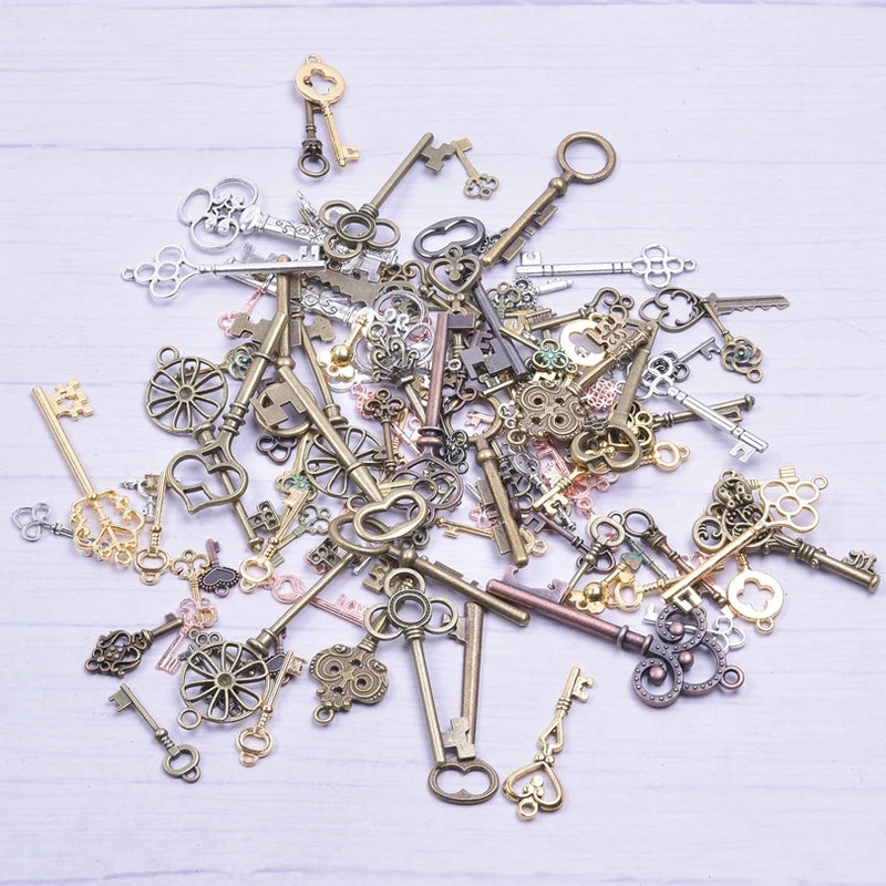 50PCS/Lot Vintage Style Key Alloy Pendant Charm for DIY Jewelry Making