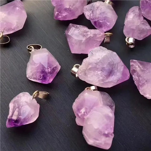 50PCS Amethysts Pendant Purple Quartz Chakra Reiki Natural Stone Point Pendulum
