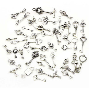 50PCS Antique Key Lock Love Charm Pendants DIY Bracelet Necklace Jewelry Making