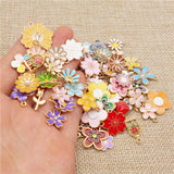 50PCS Mixed Flowers Enamel Charms Alloy Sunflower Daisy Rose Sakura Pendant
