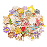 50PCS Mixed Flowers Enamel Charms Alloy Sunflower Daisy Rose Sakura Pendant