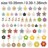 50PCS Mixed Flowers Enamel Charms Alloy Sunflower Daisy Rose Sakura Pendant
