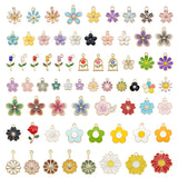 50PCS Mixed Flowers Enamel Charms Alloy Sunflower Daisy Rose Sakura Pendant