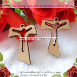 50PCS/PACK Natural Wood Rosary Accessory Cross Pendant Small T Shape Part
