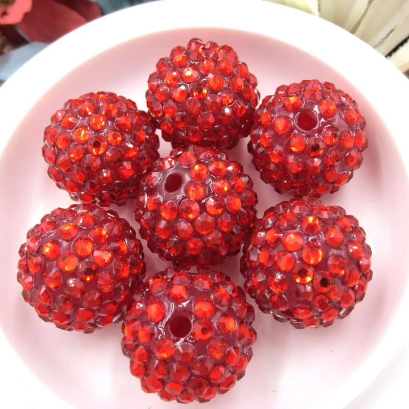 50PCS 20MM Red Chunky Rhinestone Ball Beads for DIY Bubblegum Necklace