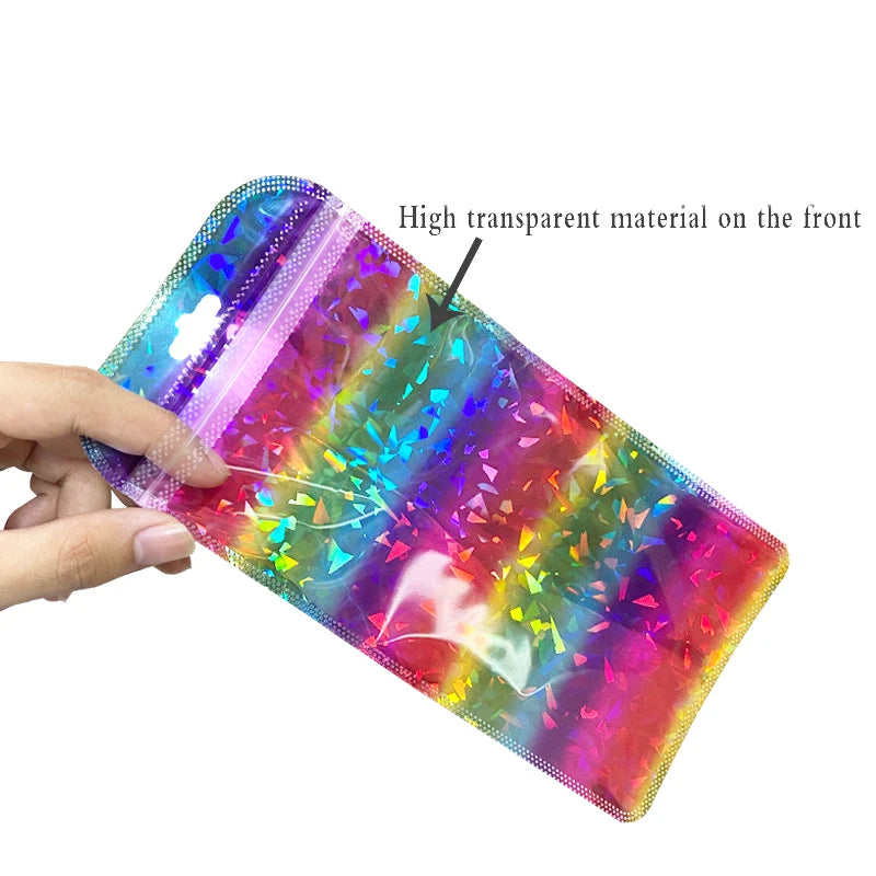 50PCS Rainbow Flash Plastic Ziplock Bags for DIY Jewelry Display
