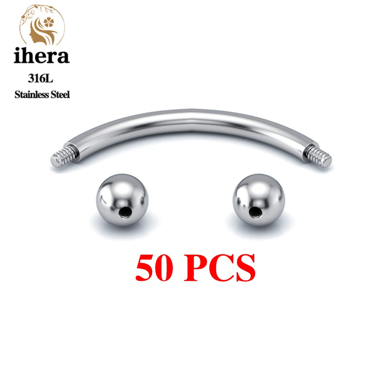 50PCS Stainless Steel Labret Lip Stud 16G Eyebrow Piercing Balls