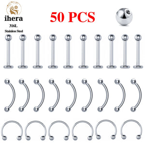 50PCS Stainless Steel Labret Lip Stud 16G Eyebrow Piercing Balls