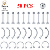 50PCS Stainless Steel Labret Lip Stud 16G Eyebrow Piercing Balls