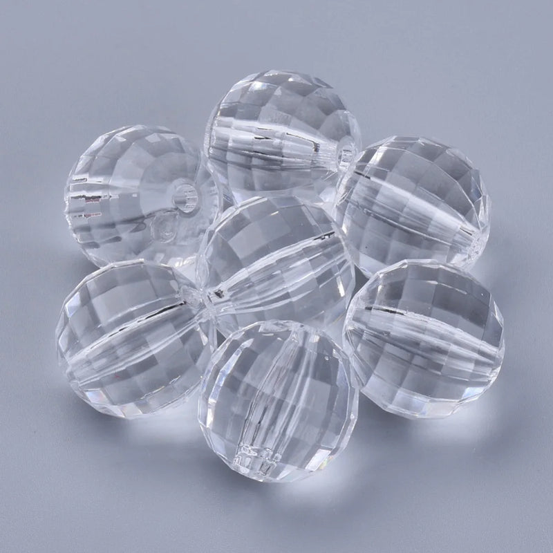 50PCS Clear Acrylic Beads Faceted Round 12x12mm