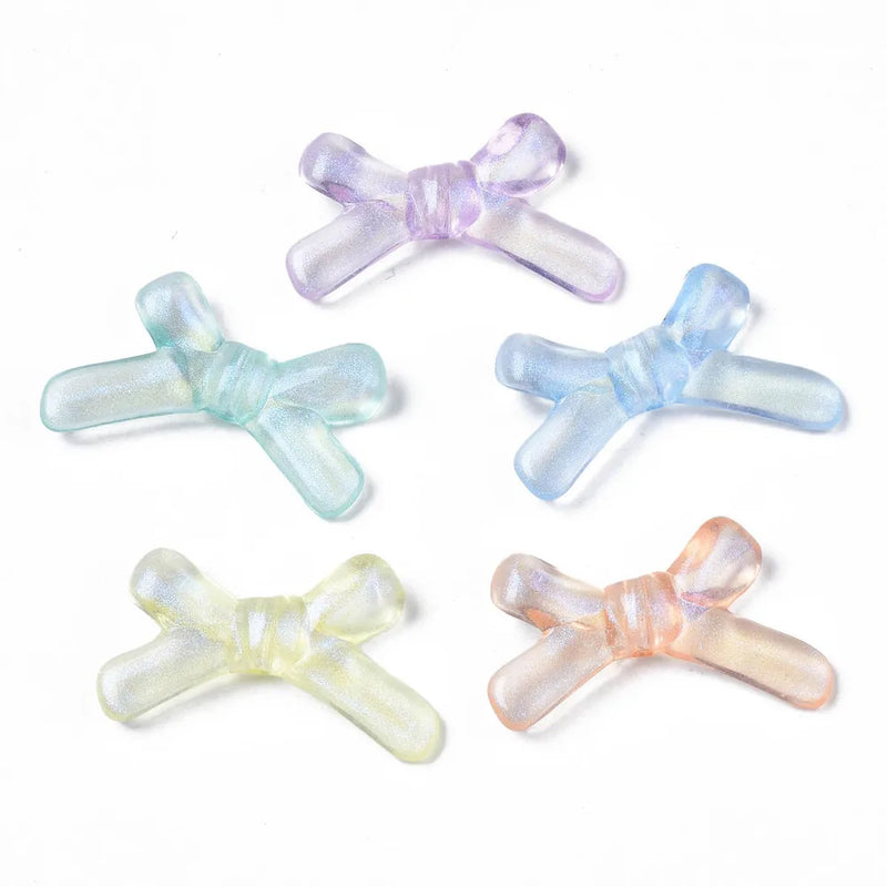 50PCS Acrylic Beads Glitter Bowknot Mixed 19x32.5x6mm Hole: 1.8mm