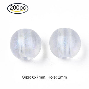 50PCS Glitter Powder Transparent Acrylic Beads 8x7mm Clear 2mm Hole