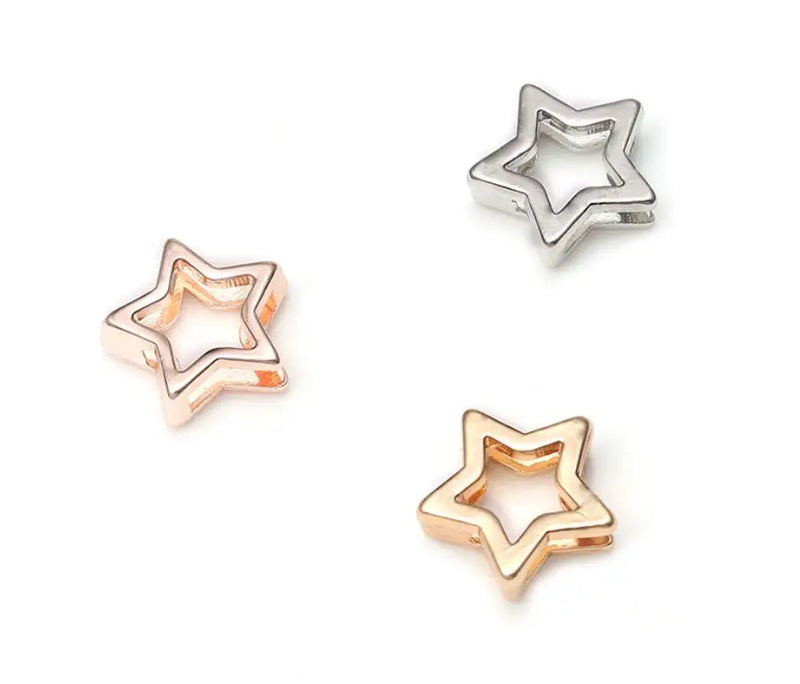 50PCS 10MM Slide Charm Hollow Star DIY Accessory For Stainless Steel Bracelet