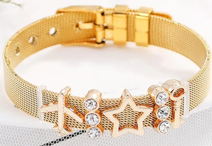 50PCS 10MM Slide Charm Hollow Star DIY Accessory For Stainless Steel Bracelet