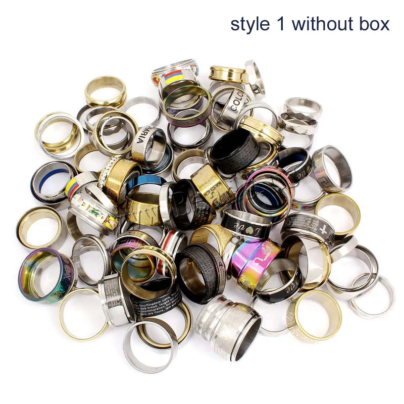 50pc Stainless Steel Letter Pattern Finger Rings, Mix 3x18-US Ring Size .5-10