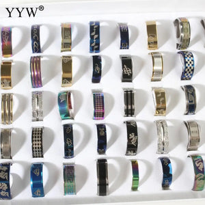 Stainless Steel Finger Ring 50PCs/Box Unisex Mixed Colors