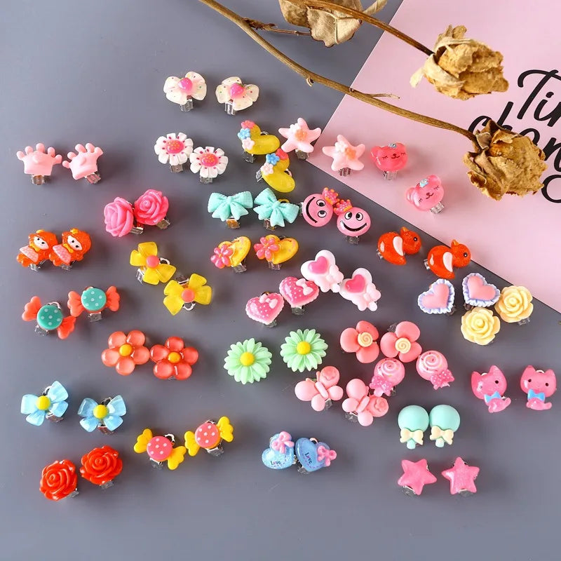 50 Pairs Heart Clip On Earrings for Kids - Cute Cartoon Design