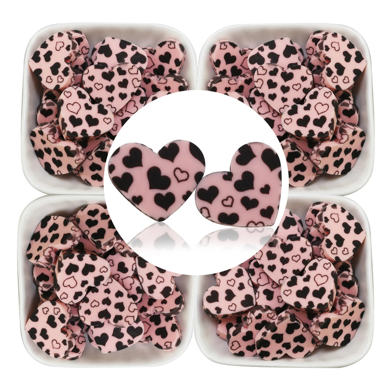 50Pc/Lot Heart Silicone Beads Sunflower Leopard Printing Lover Couple
