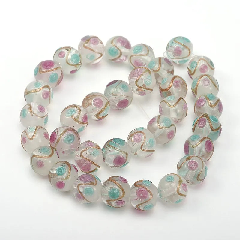 50Pcs 12mm Bumpy Flower Round Lampwork Glass Beads for DIY Jewelry Making