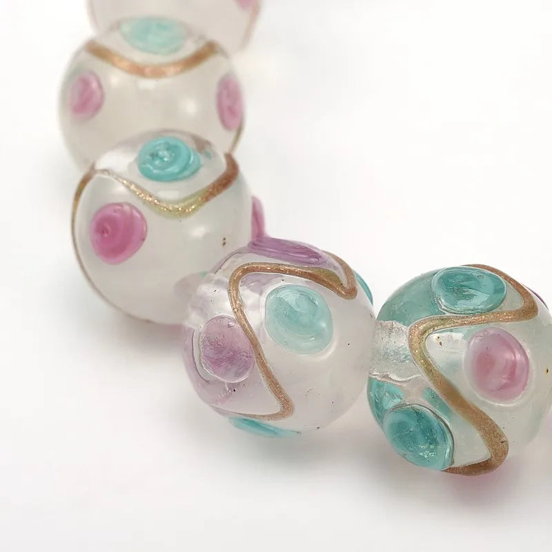 50Pcs 12mm Bumpy Flower Round Lampwork Glass Beads for DIY Jewelry Making