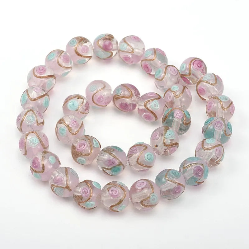 50Pcs 12mm Bumpy Flower Round Lampwork Glass Beads for DIY Jewelry Making