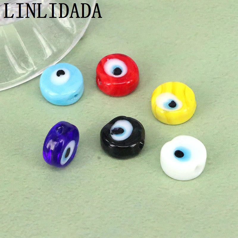 50Pcs 12mm Lampwork Glass Spacer Beads Charms for DIY Crafts Jewelry Making