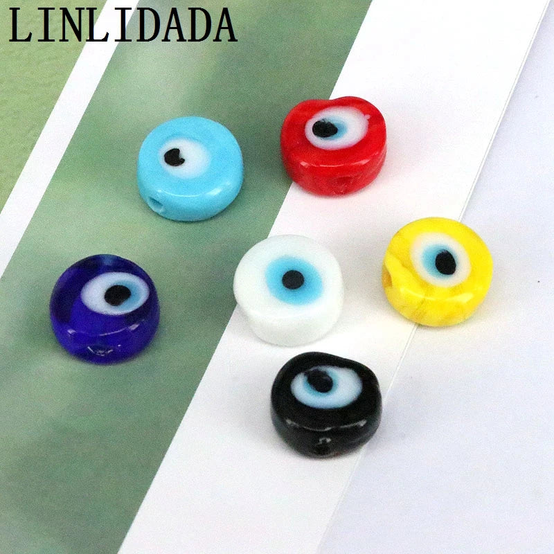 50Pcs 12mm Lampwork Glass Spacer Beads Charms for DIY Crafts Jewelry Making