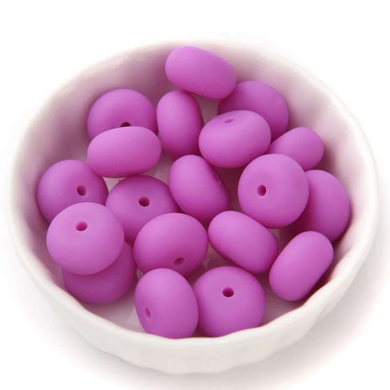 50Pcs 14mm Abacus Lentil Silicone Beads for DIY Teether Chain Clips