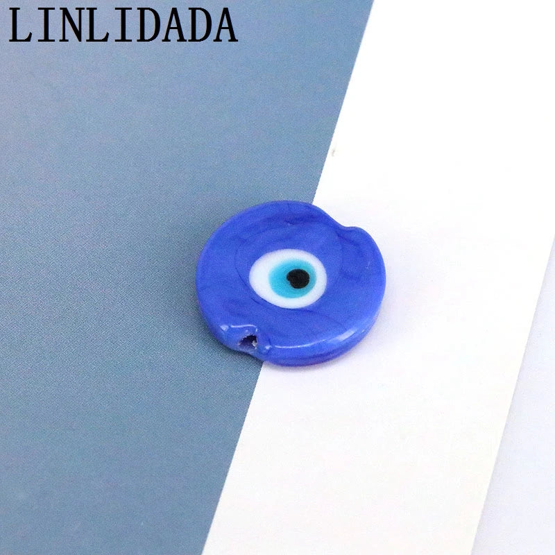 50Pcs 18mm Mixed Flat Round Glass Beads for DIY Jewelry Making