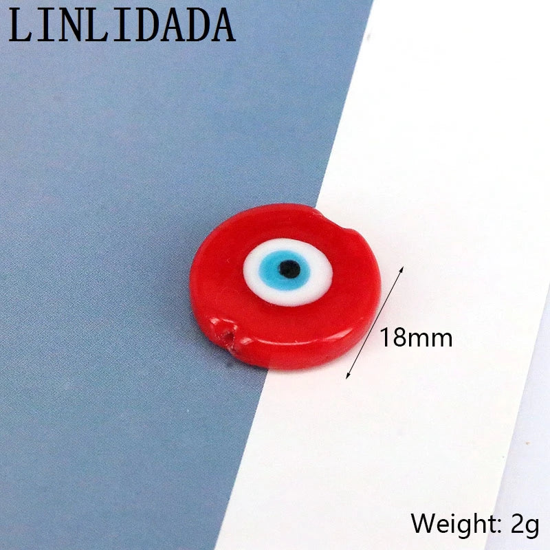 50Pcs 18mm Mixed Flat Round Glass Beads for DIY Jewelry Making