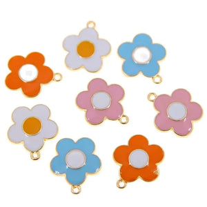 50Pcs Enamel Flower Charms for Jewelry Making Earrings Necklace Key Chains
