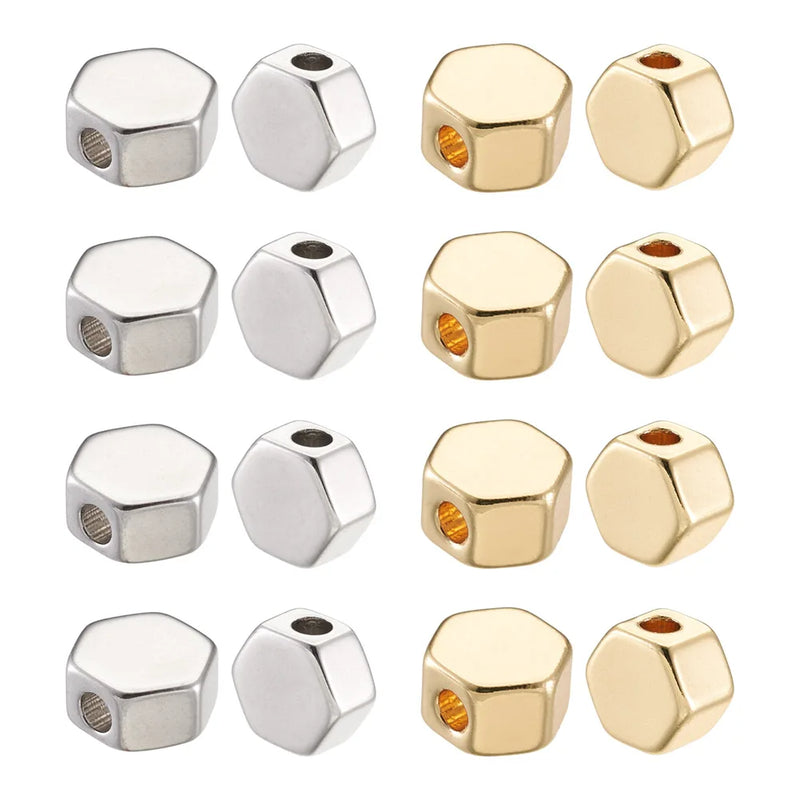 50Pcs Brass Spacer Beads 18K & Platinum Plated Hexagon 5x5.5x3mm 2 Colors