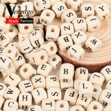 50Pcs-200Pcs A-Z Letter Square Natural Wooden Beads 10mm Alphabet Wood Beads