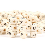 50Pcs-200Pcs A-Z Letter Square Natural Wooden Beads 10mm Alphabet Wood Beads
